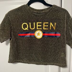 Woman's top- Queen gold sparkly shear crop top size medium
